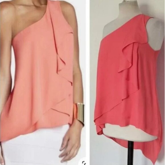 BCBGMaxAzria-Women's 'Lana' One Shoulder Draped Chiffon Blouse-Size XXS Ambrosia - Picture 2 of 14